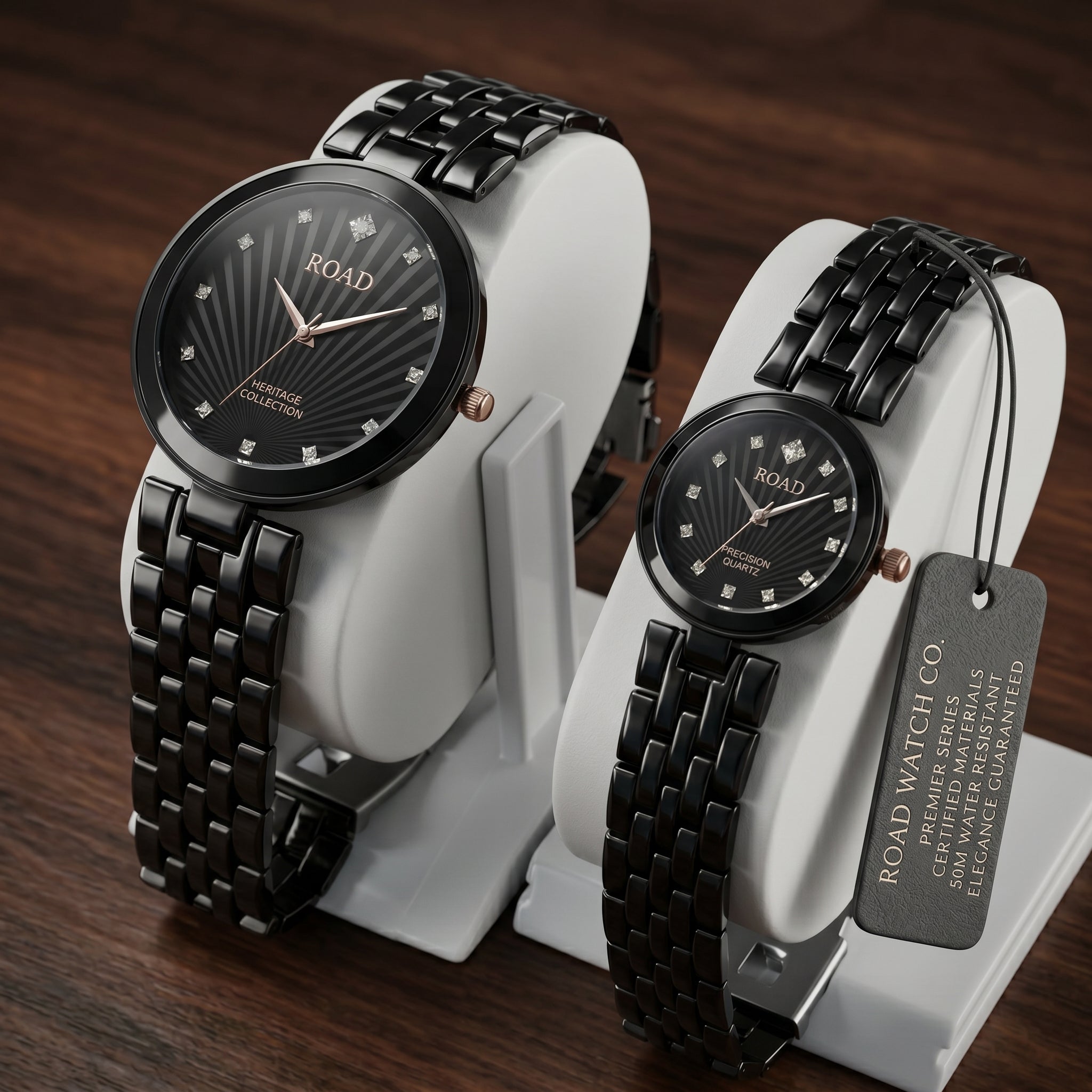 Fashionable Couple Black Watches for Girls and Men's Stainless Couple Watches Quartz Watches Water Resistant Couple Watches.