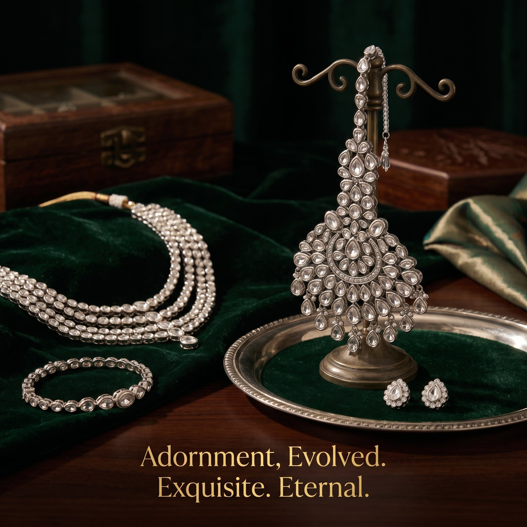 AETERNA Deluxe Adornments Silver Crystal Bridal Jewelry Set